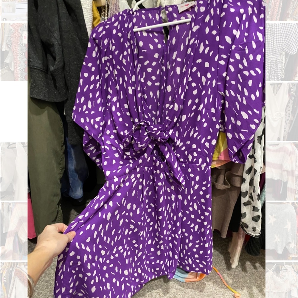 Purple and white dress with front tie